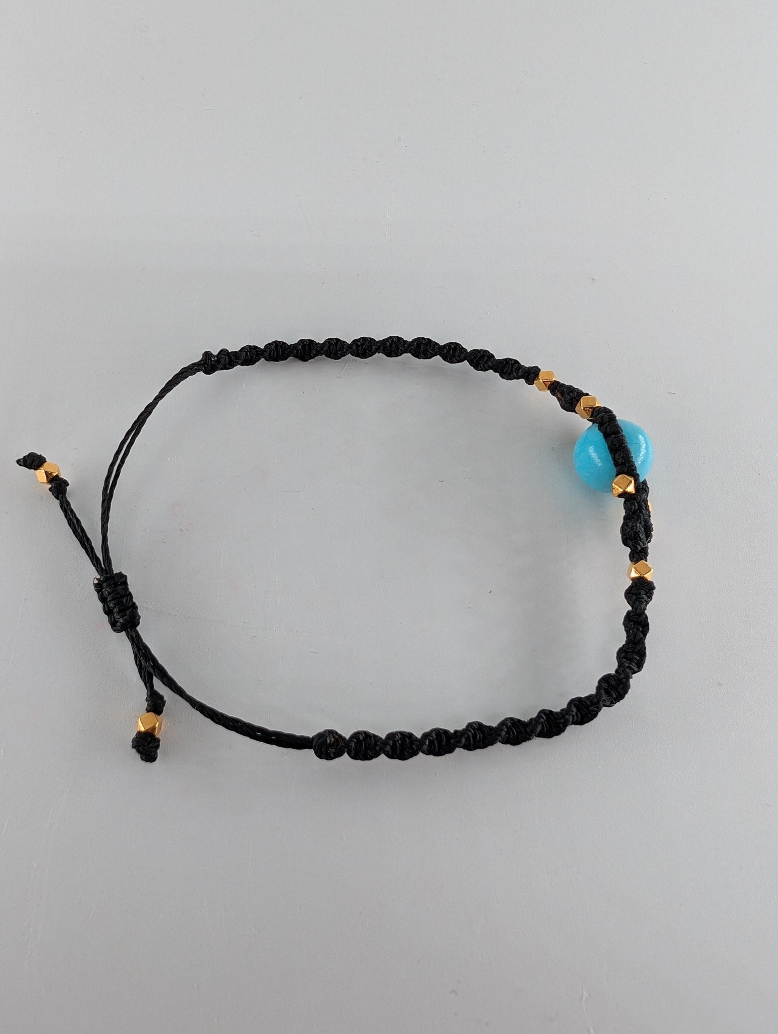 Blue Turquoise Black Micro Macrame Bracelet - Positive Faith Hope Love