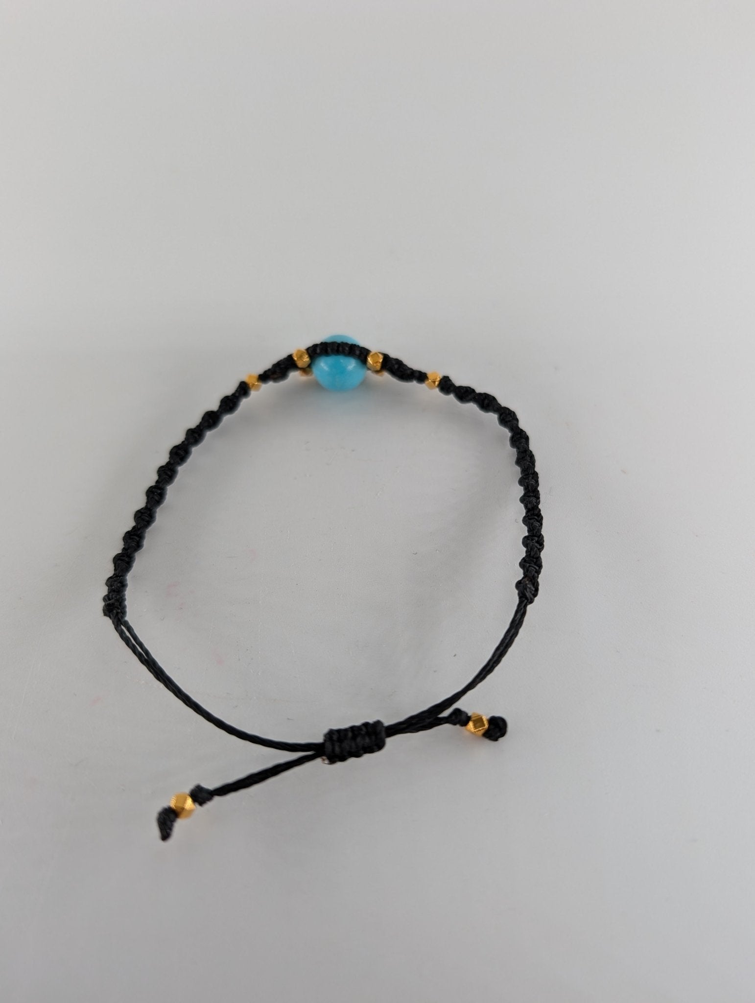 Blue Turquoise Black Micro Macrame Bracelet - Positive Faith Hope Love