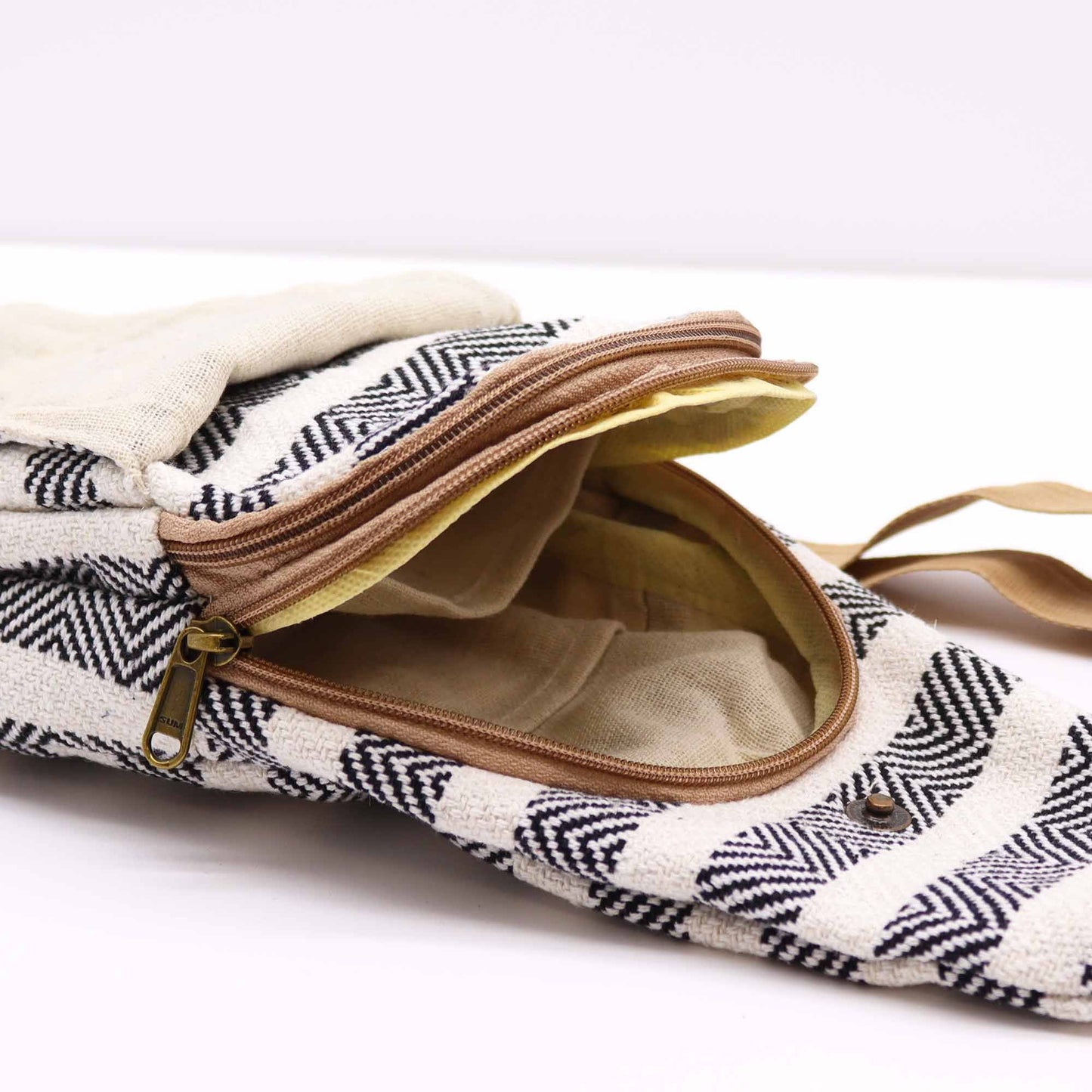 Polished Body Cross Bag Natural Cotton Black White featuring natural patterning and unique variations - Positive Faith Hope Love