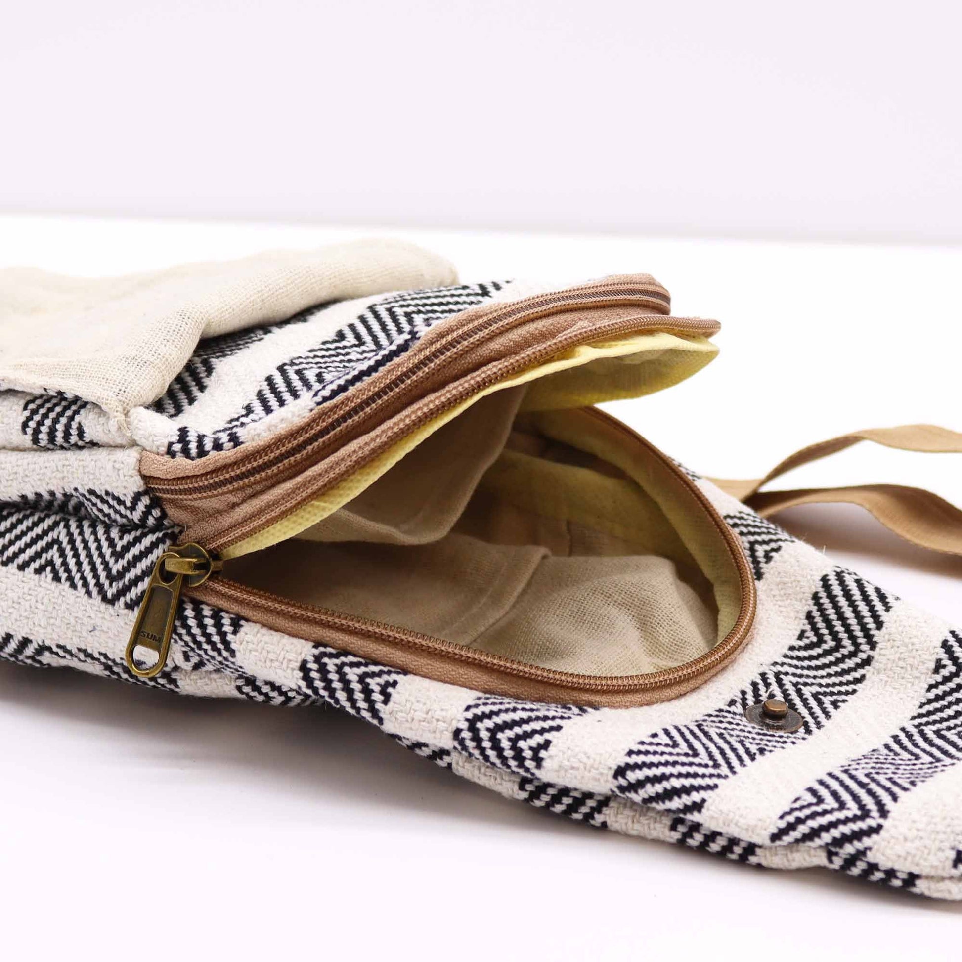 Polished Body Cross Bag Natural Cotton Black White featuring natural patterning and unique variations - Positive Faith Hope Love