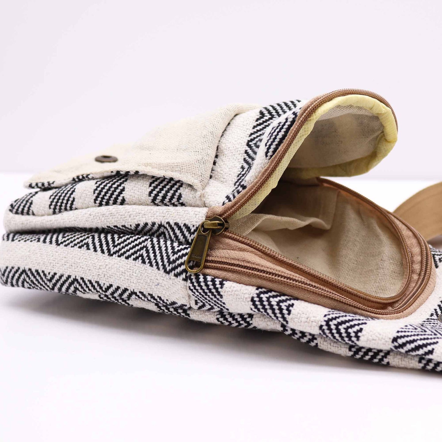 Polished Body Cross Bag Natural Cotton Black White featuring natural patterning and unique variations - Positive Faith Hope Love