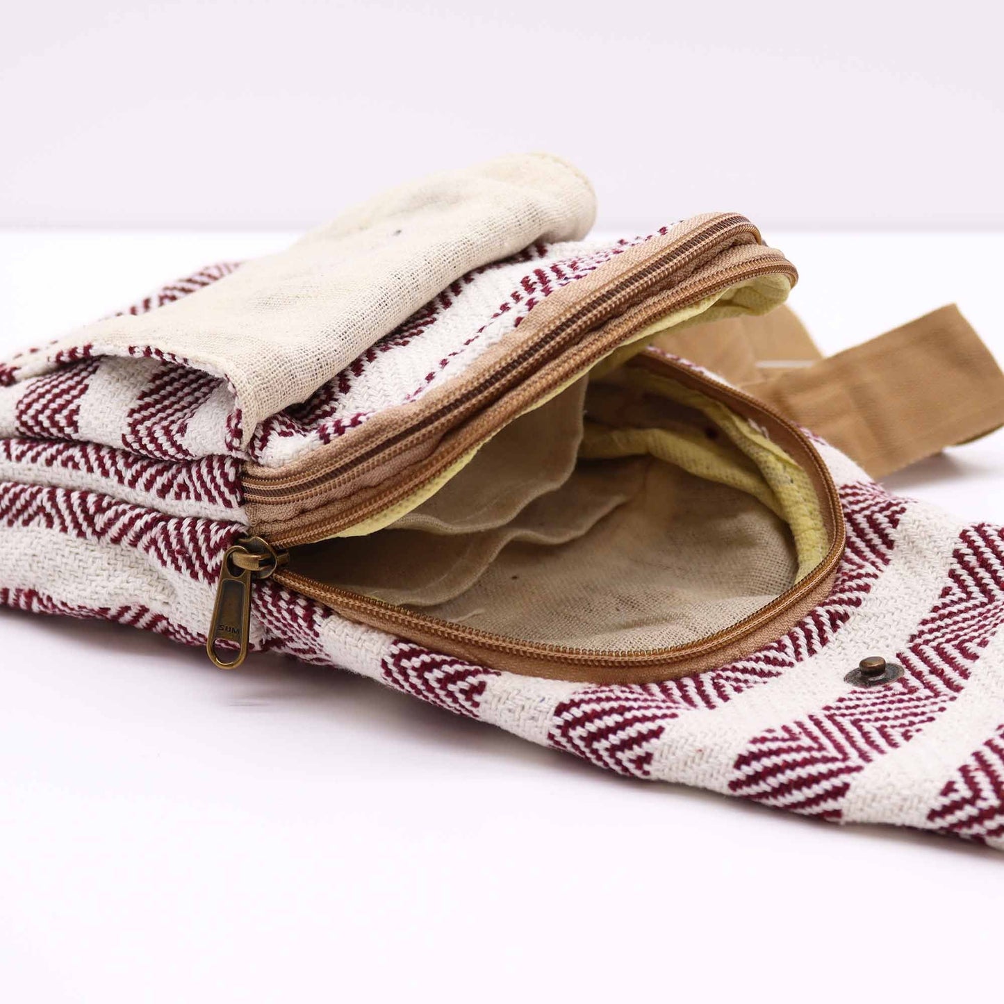 Polished Body Cross Bag Natural Cotton Burgundy White featuring natural patterning and unique variations - Positive Faith Hope Love