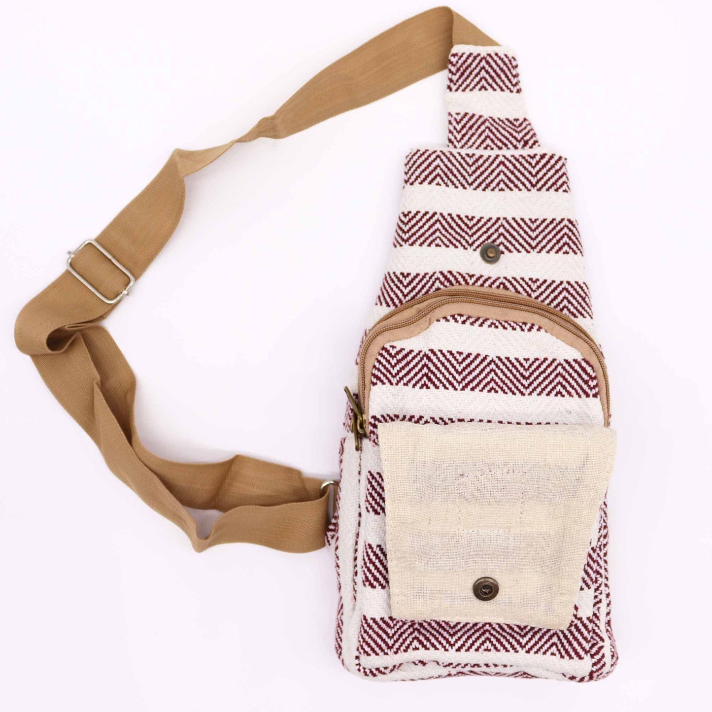 Polished Body Cross Bag Natural Cotton Burgundy White featuring natural patterning and unique variations - Positive Faith Hope Love