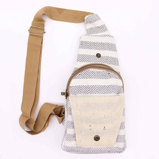 Polished Body Cross Bag Natural Cotton Grey White featuring natural patterning and unique variations - Positive Faith Hope Love