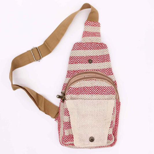 Polished Body Cross Bag Natural Cotton Tan Pink featuring natural patterning and unique variations - Positive Faith Hope Love