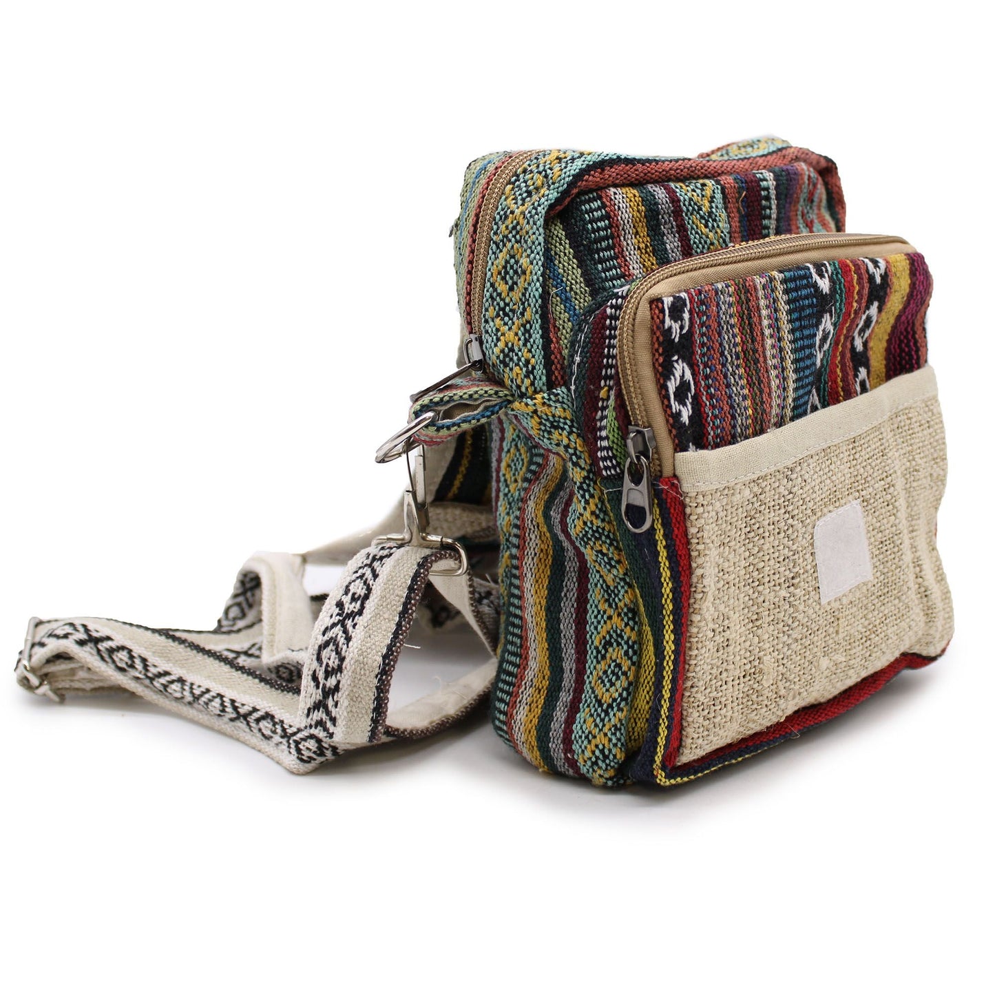 Polished Body Cross Natural Hemp Jhari Travel Bag featuring natural patterning and unique variations - Positive Faith Hope Love