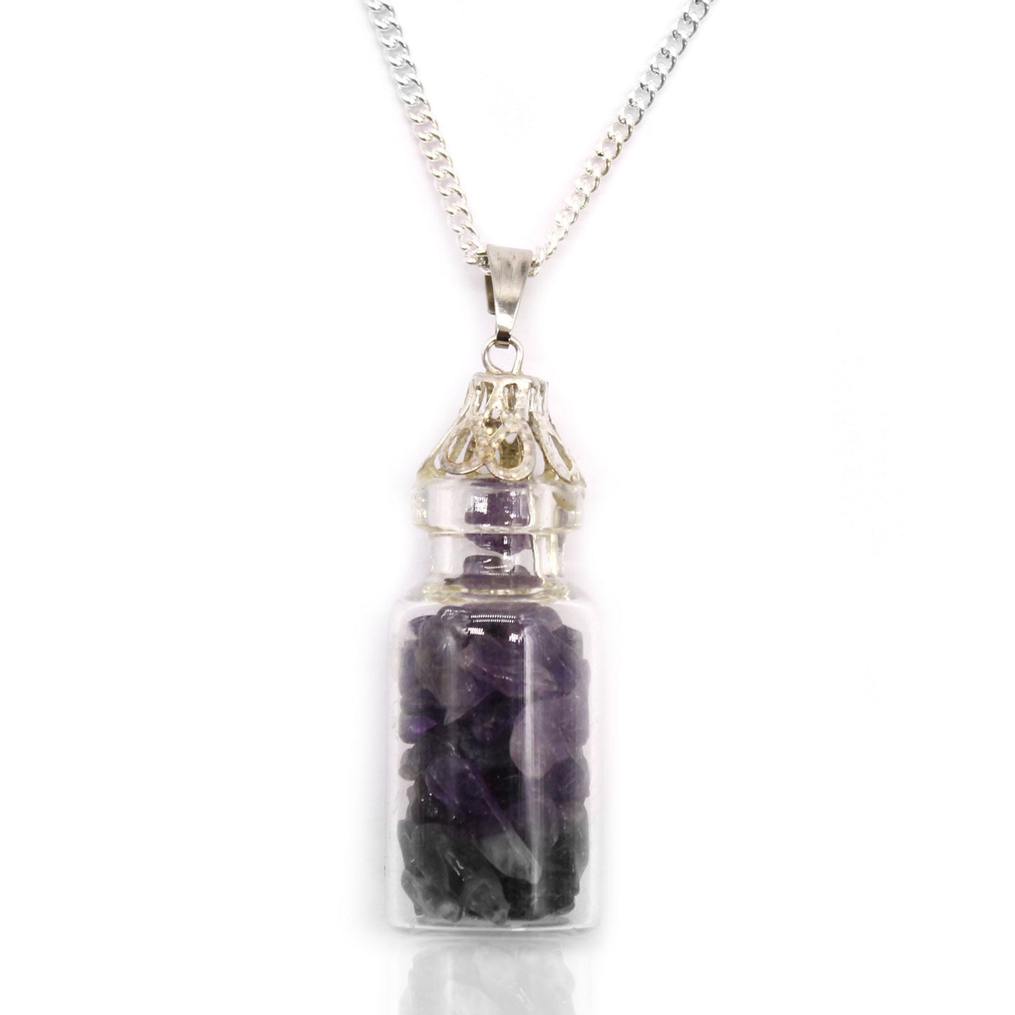 Polished Bottled Gemstones Necklace - Amethyst featuring rich purple colour and natural clarity - Positive Faith Hope Love