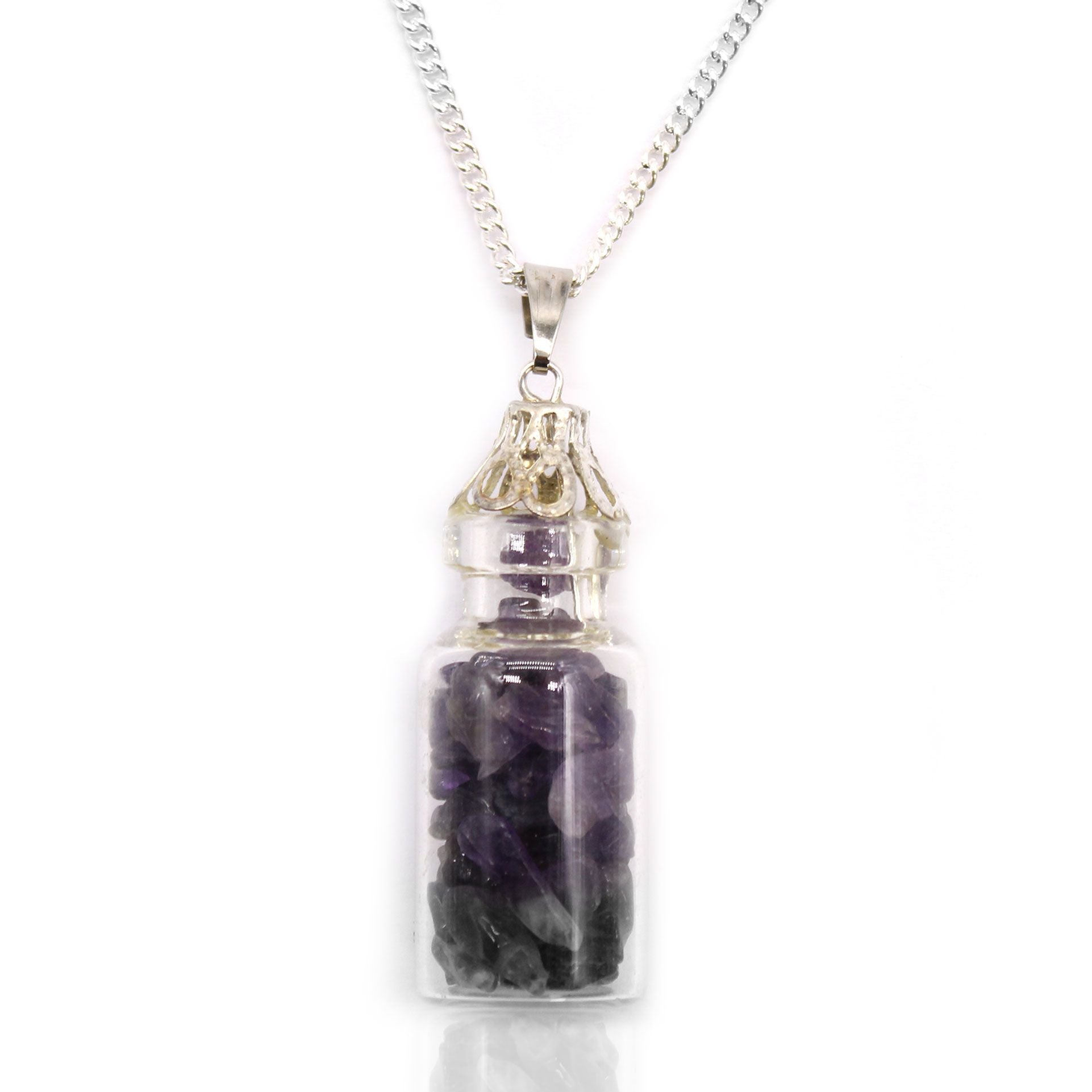 Polished Bottled Gemstones Necklace - Amethyst featuring rich purple colour and natural clarity - Positive Faith Hope Love