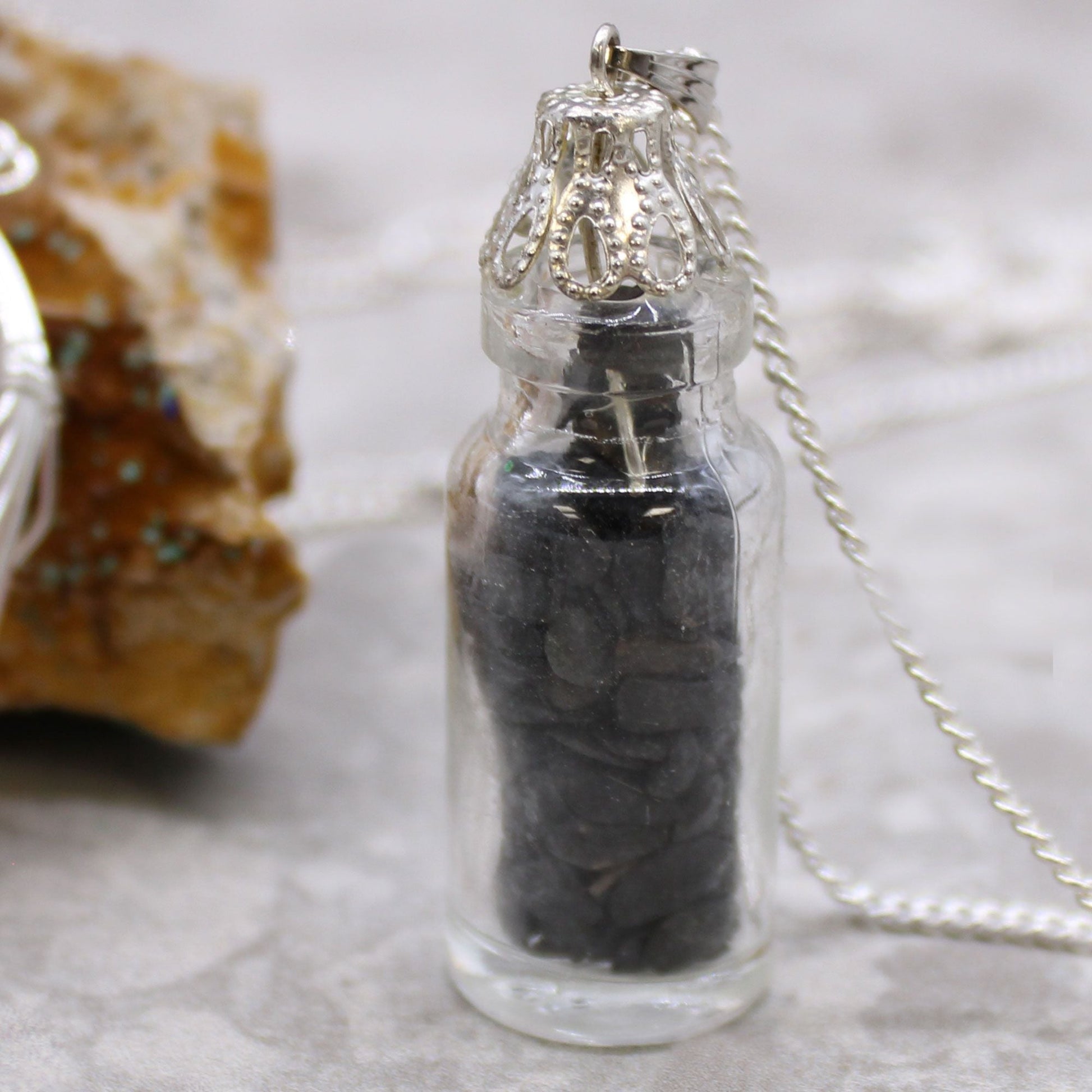 Polished Bottled Gemstones Necklace Black Onyx featuring natural patterning and unique variations - Positive Faith Hope Love