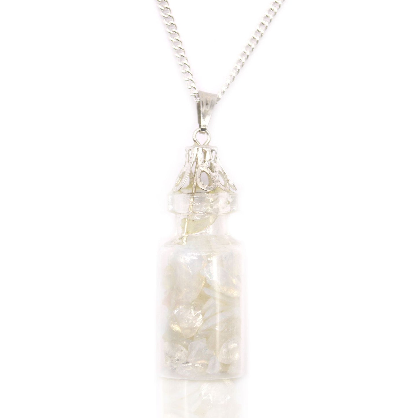 Polished Bottled Gemstones Necklace - Opalite featuring milky opalescent glow and smooth finish - Positive Faith Hope Love
