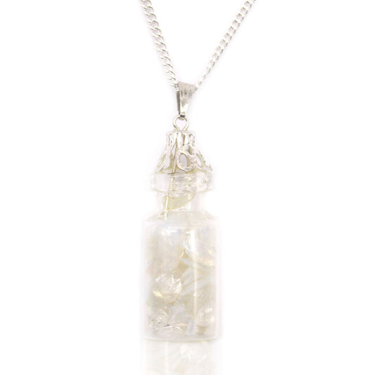 Polished Bottled Gemstones Necklace - Opalite featuring milky opalescent glow and smooth finish - Positive Faith Hope Love
