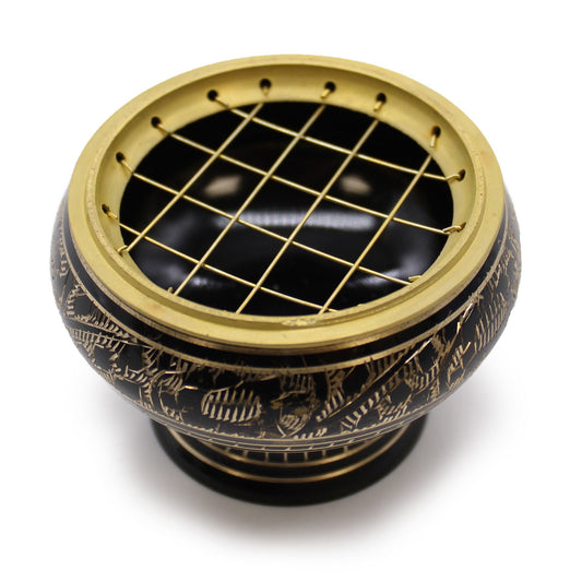 Polished Brass Charcoal Burner featuring natural patterning and unique variations - Positive Faith Hope Love