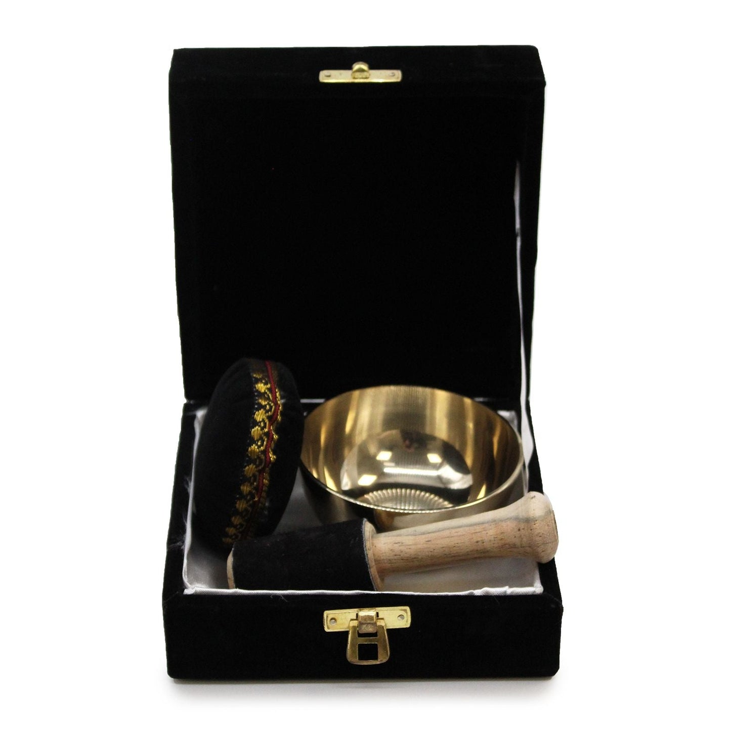 Polished Brass Singing Bowl Gift Set 9Cm featuring natural patterning and unique variations - Positive Faith Hope Love
