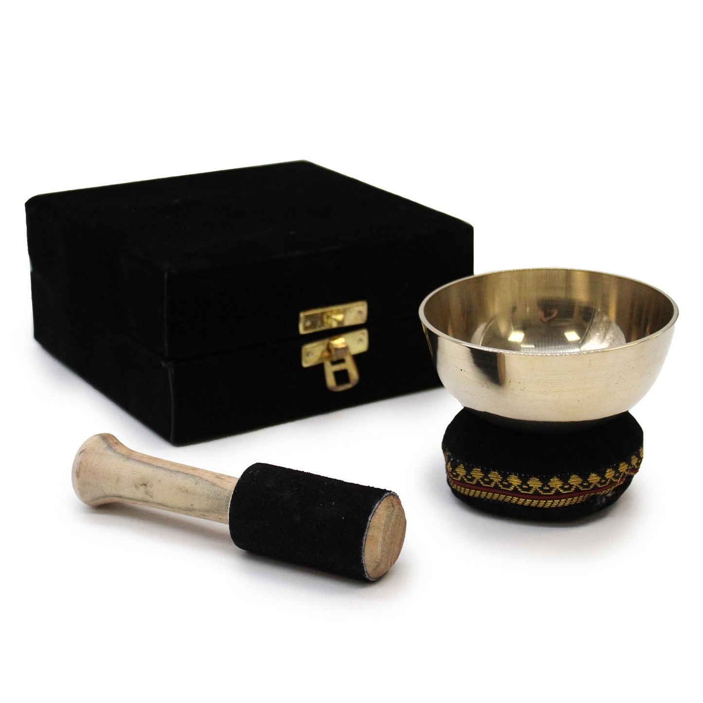 Polished Brass Singing Bowl Gift Set 9Cm featuring natural patterning and unique variations - Positive Faith Hope Love
