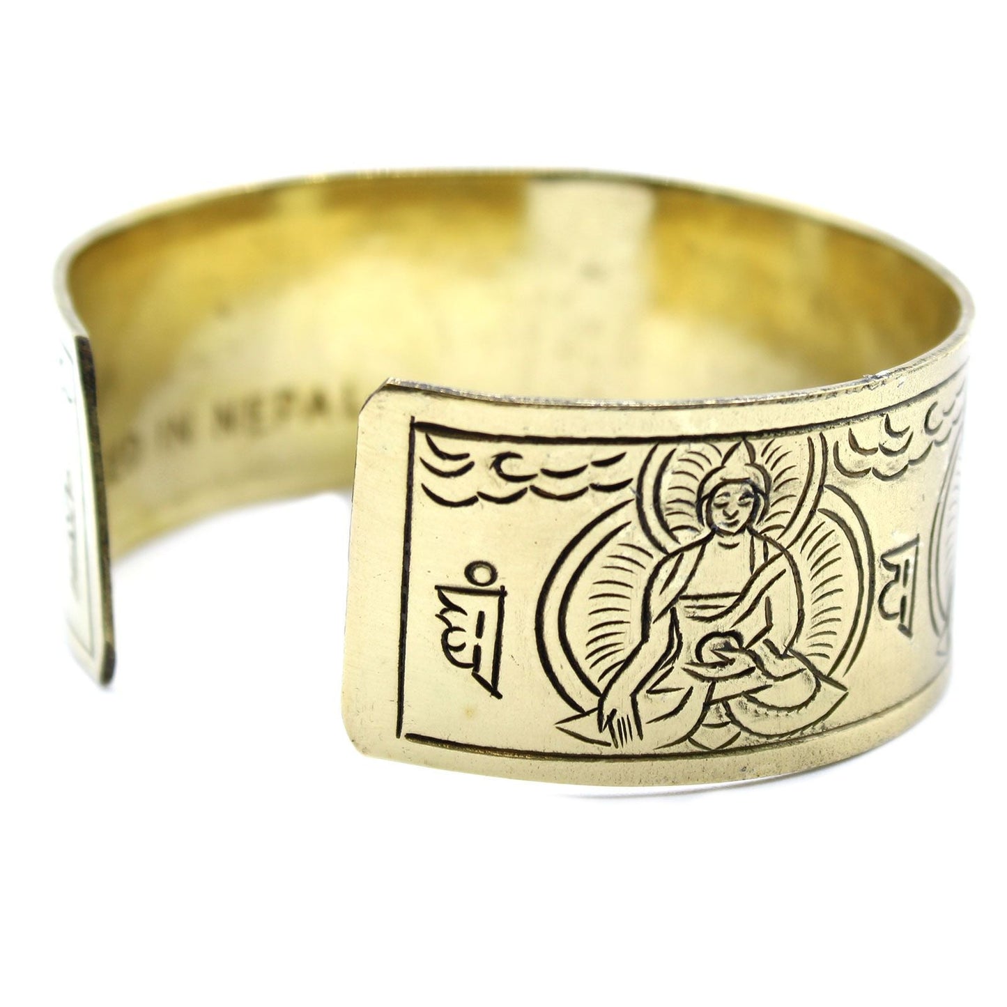 Polished Brass Tibetan Bracelet - Five Buddha featuring natural patterning and unique variations - Positive Faith Hope Love