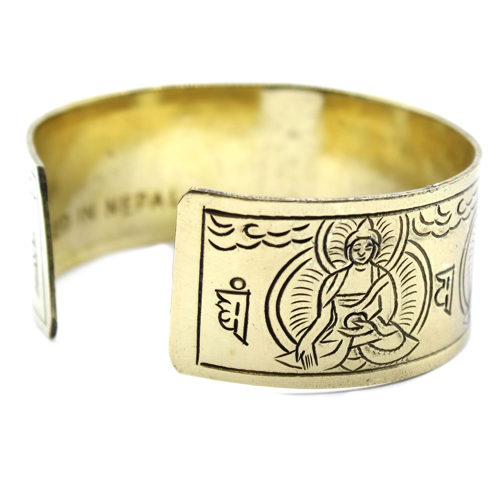 Polished Brass Tibetan Bracelet - Five Buddha featuring natural patterning and unique variations - Positive Faith Hope Love