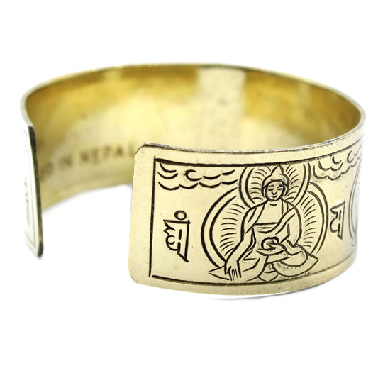 Polished Brass Tibetan Bracelet - Five Buddha featuring natural patterning and unique variations - Positive Faith Hope Love