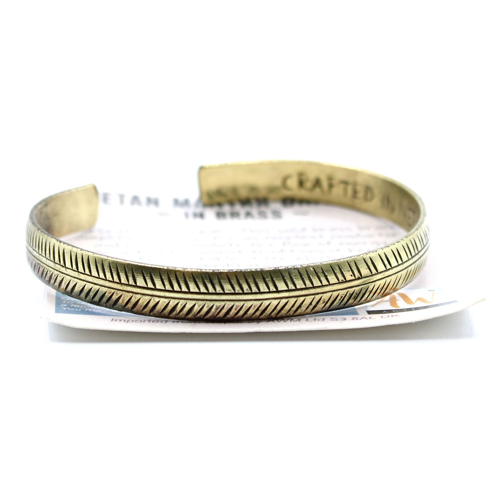 Polished Brass Tibetan Bracelet Slim Tribal Leaf featuring natural patterning and unique variations - Positive Faith Hope Love