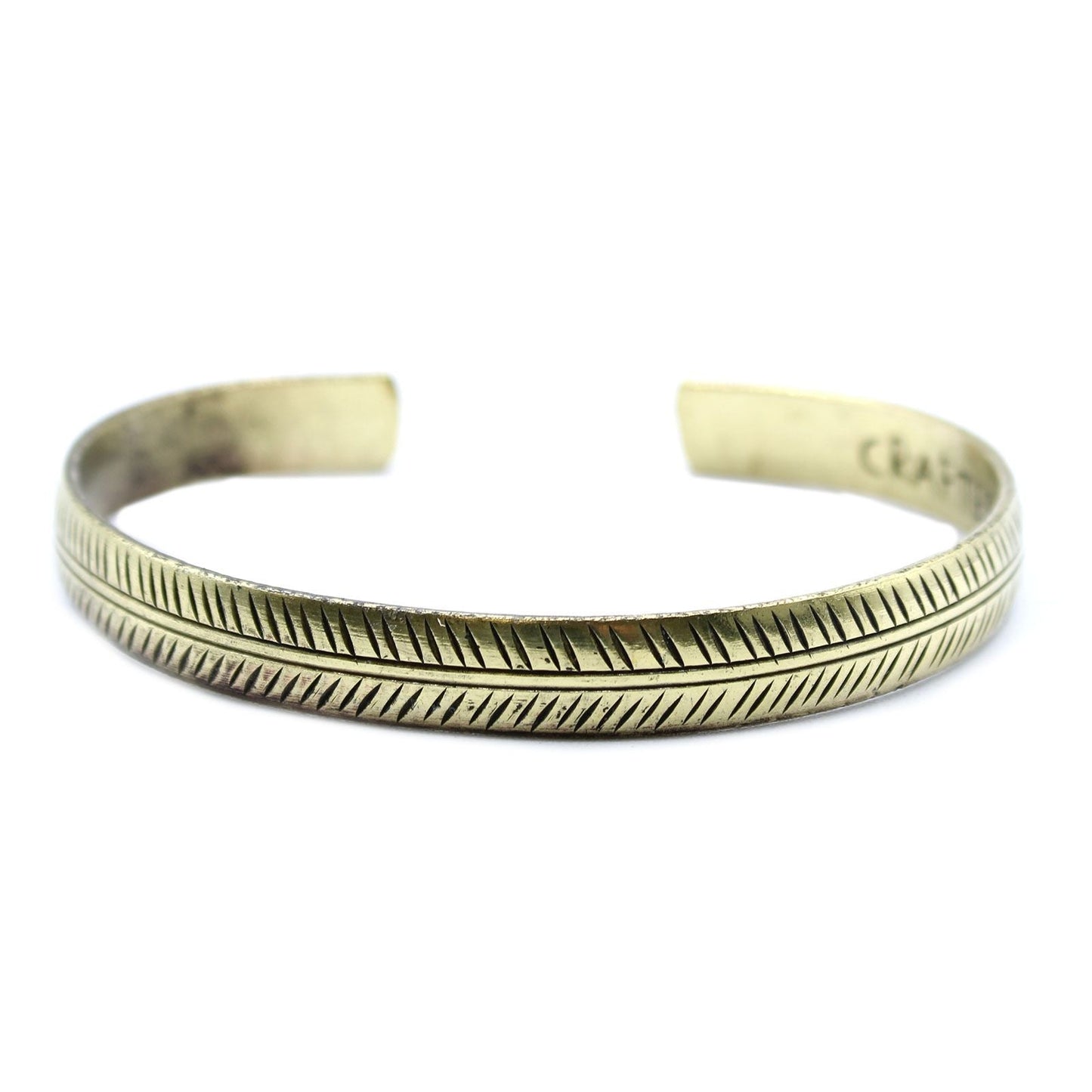 Polished Brass Tibetan Bracelet Slim Tribal Leaf featuring natural patterning and unique variations - Positive Faith Hope Love