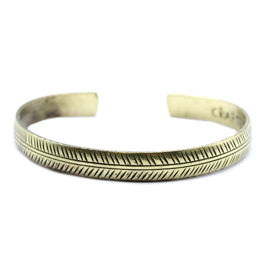 Polished Brass Tibetan Bracelet Slim Tribal Leaf featuring natural patterning and unique variations - Positive Faith Hope Love