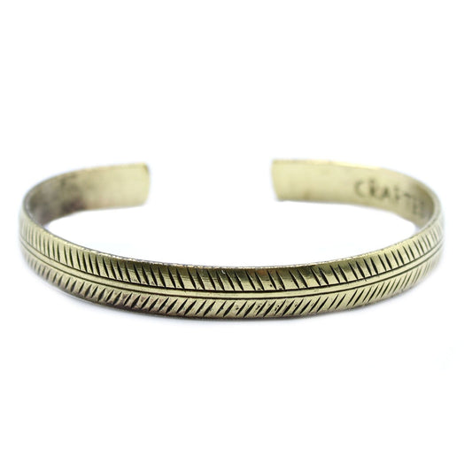 Polished Brass Tibetan Bracelet - Slim Tribal Leaf featuring natural patterning and unique variations - Positive Faith Hope Love