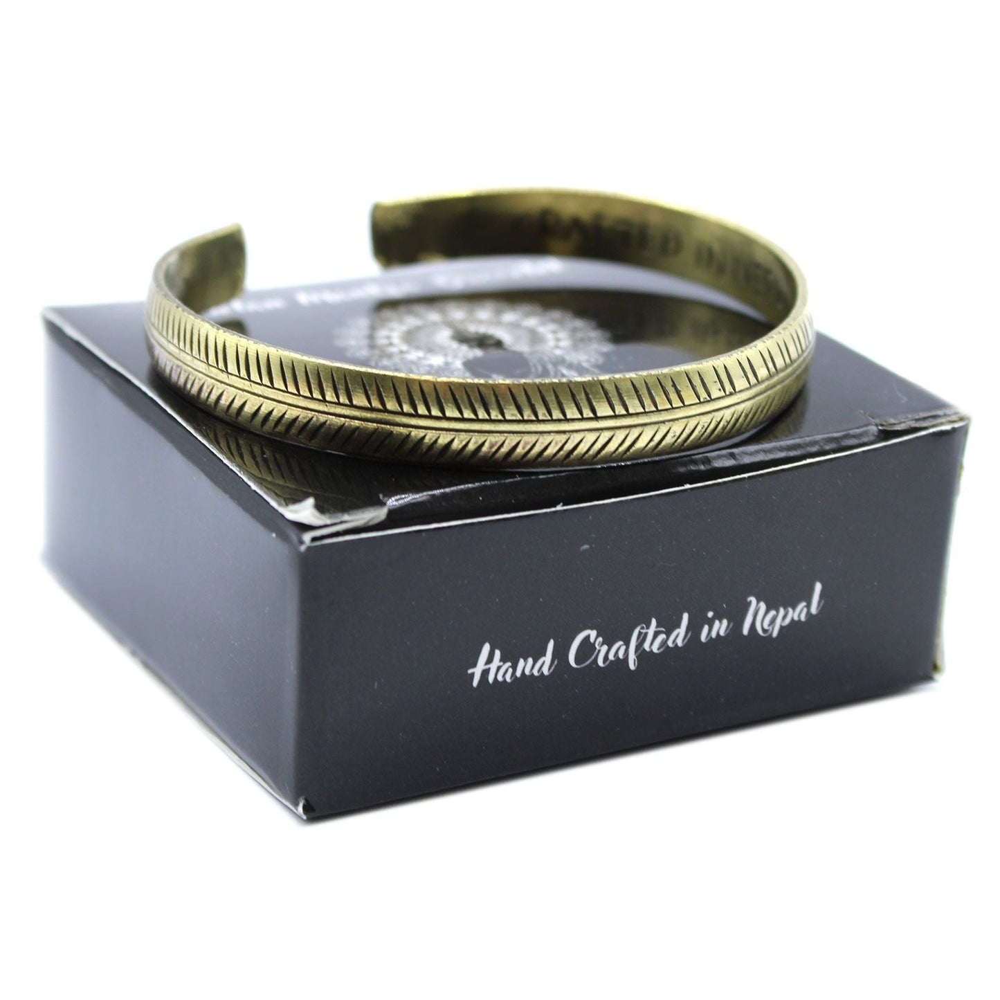 Polished Brass Tibetan Bracelet Slim Tribal Leaf featuring natural patterning and unique variations - Positive Faith Hope Love