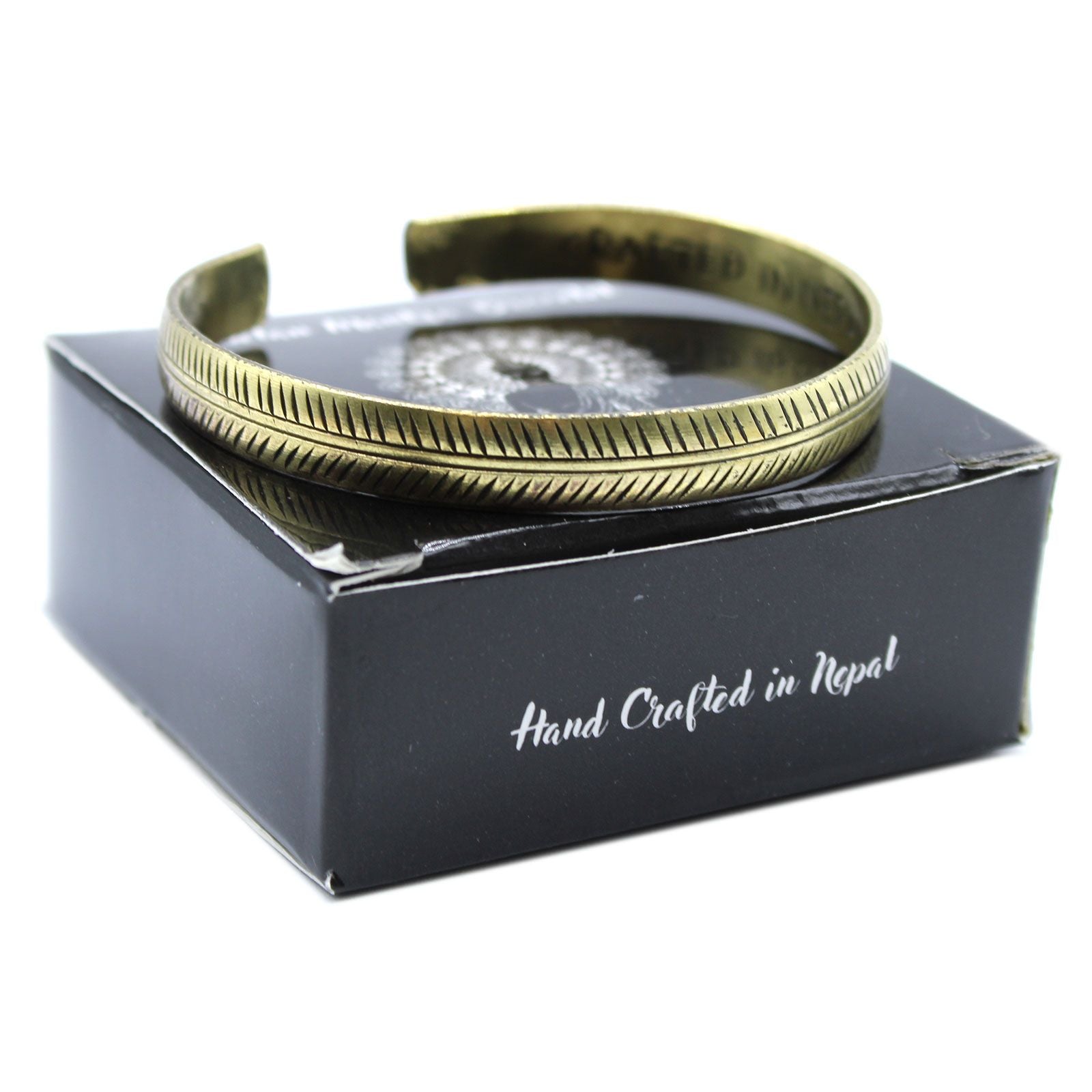 Polished Brass Tibetan Bracelet Slim Tribal Leaf featuring natural patterning and unique variations - Positive Faith Hope Love