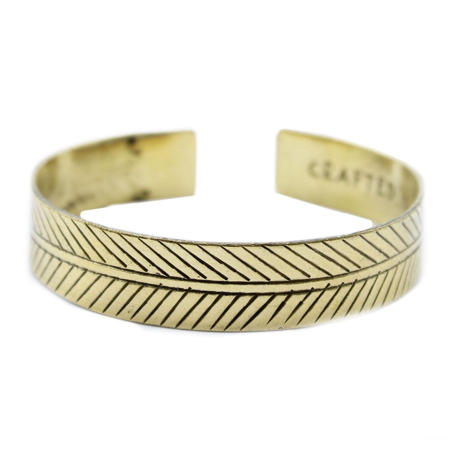 Polished Brass Tibetan Bracelet - Wide Tribal Leaf featuring natural patterning and unique variations - Positive Faith Hope Love