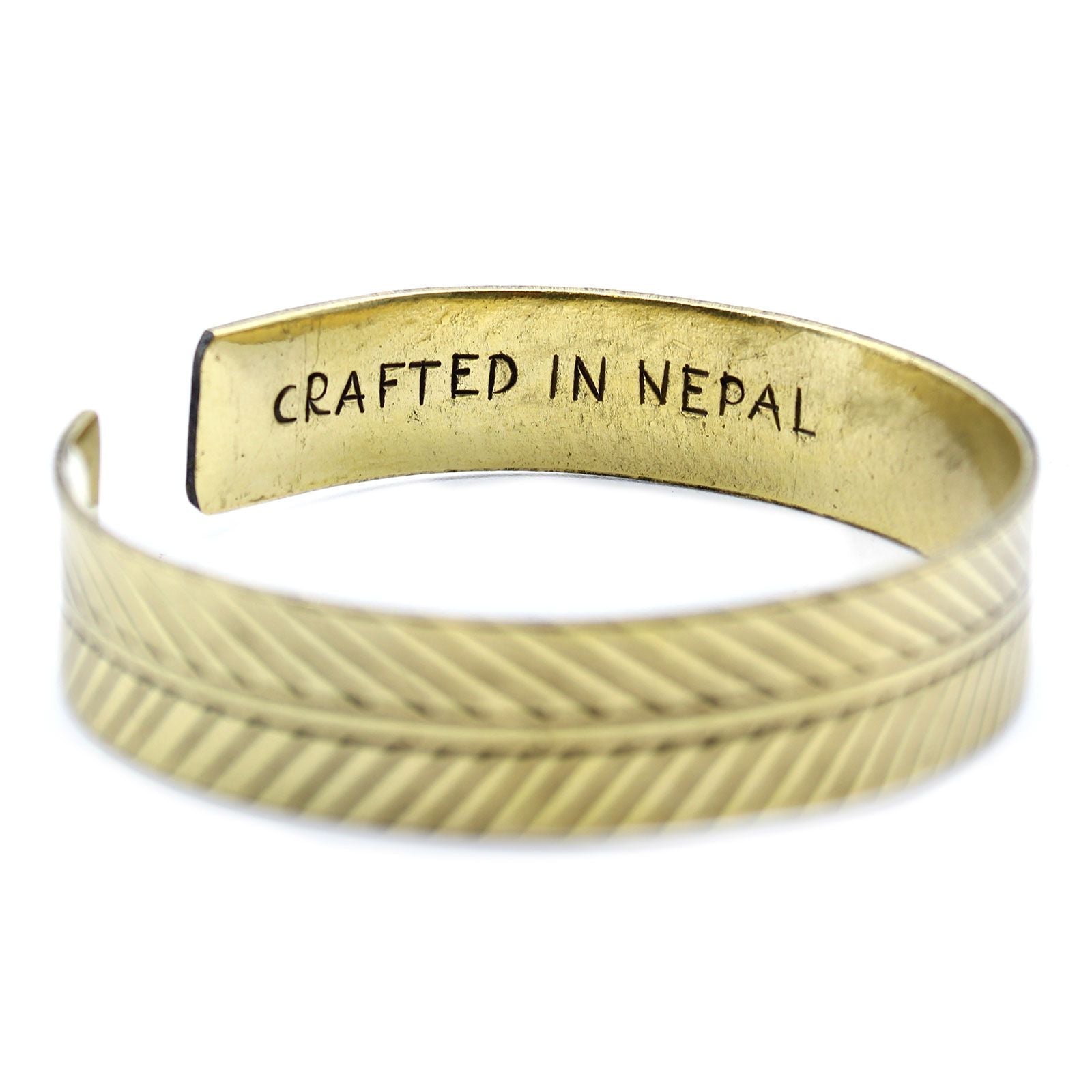 Polished Brass Tibetan Bracelet Wide Tribal Leaf featuring natural patterning and unique variations - Positive Faith Hope Love