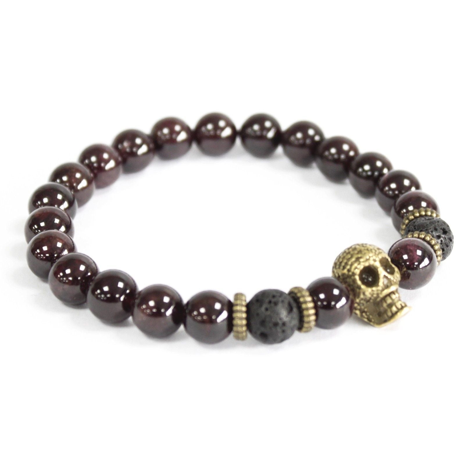 Polished Bronze Skull / Blood Stone - Gemstone Bracelet featuring natural patterning and unique variations - Positive Faith Hope Love
