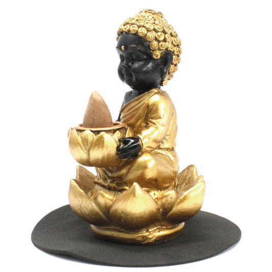 Polished Buddha And Lotus Backflow Incense Burner featuring natural patterning and unique variations - Positive Faith Hope Love