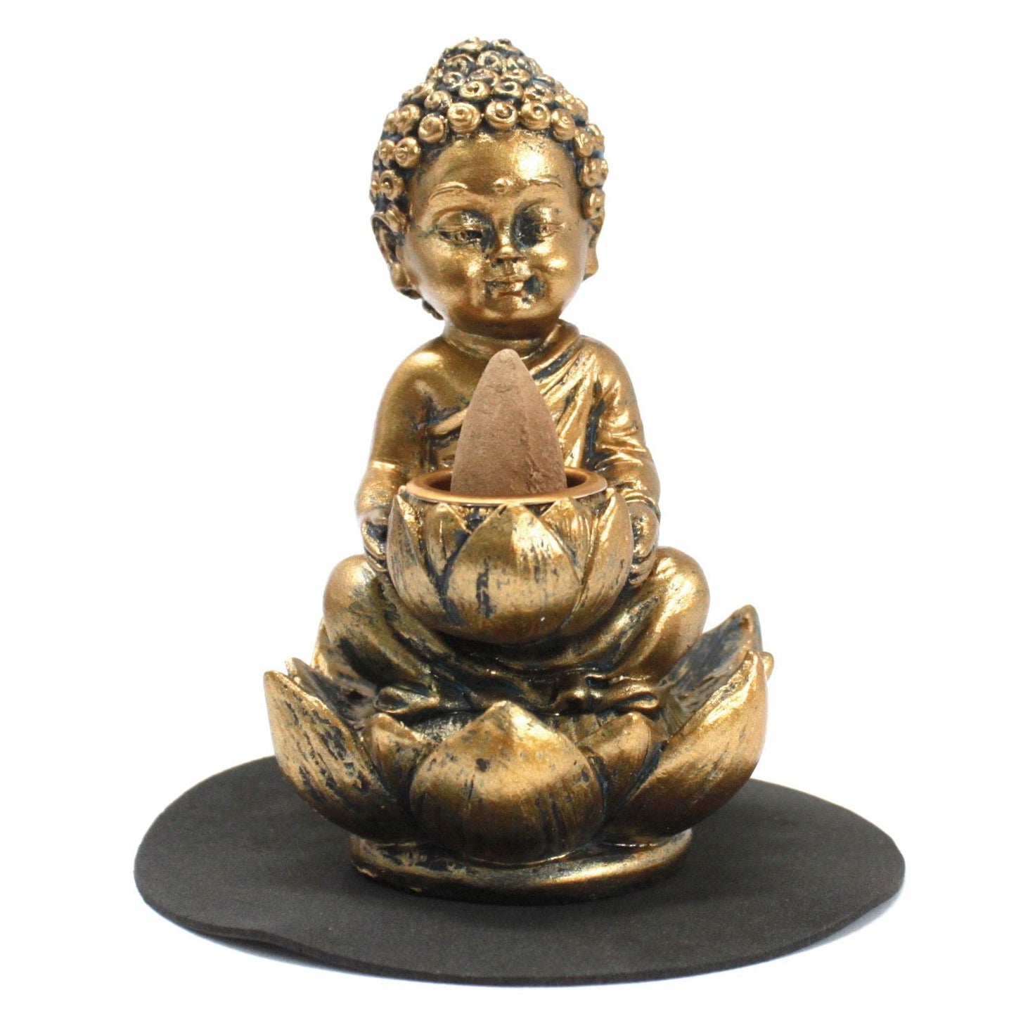 Polished Buddha And Lotus Backflow Incense Burner featuring natural patterning and unique variations - Positive Faith Hope Love