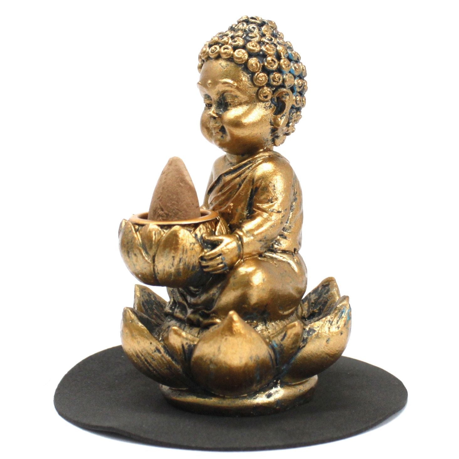 Polished Buddha And Lotus Backflow Incense Burner featuring natural patterning and unique variations - Positive Faith Hope Love