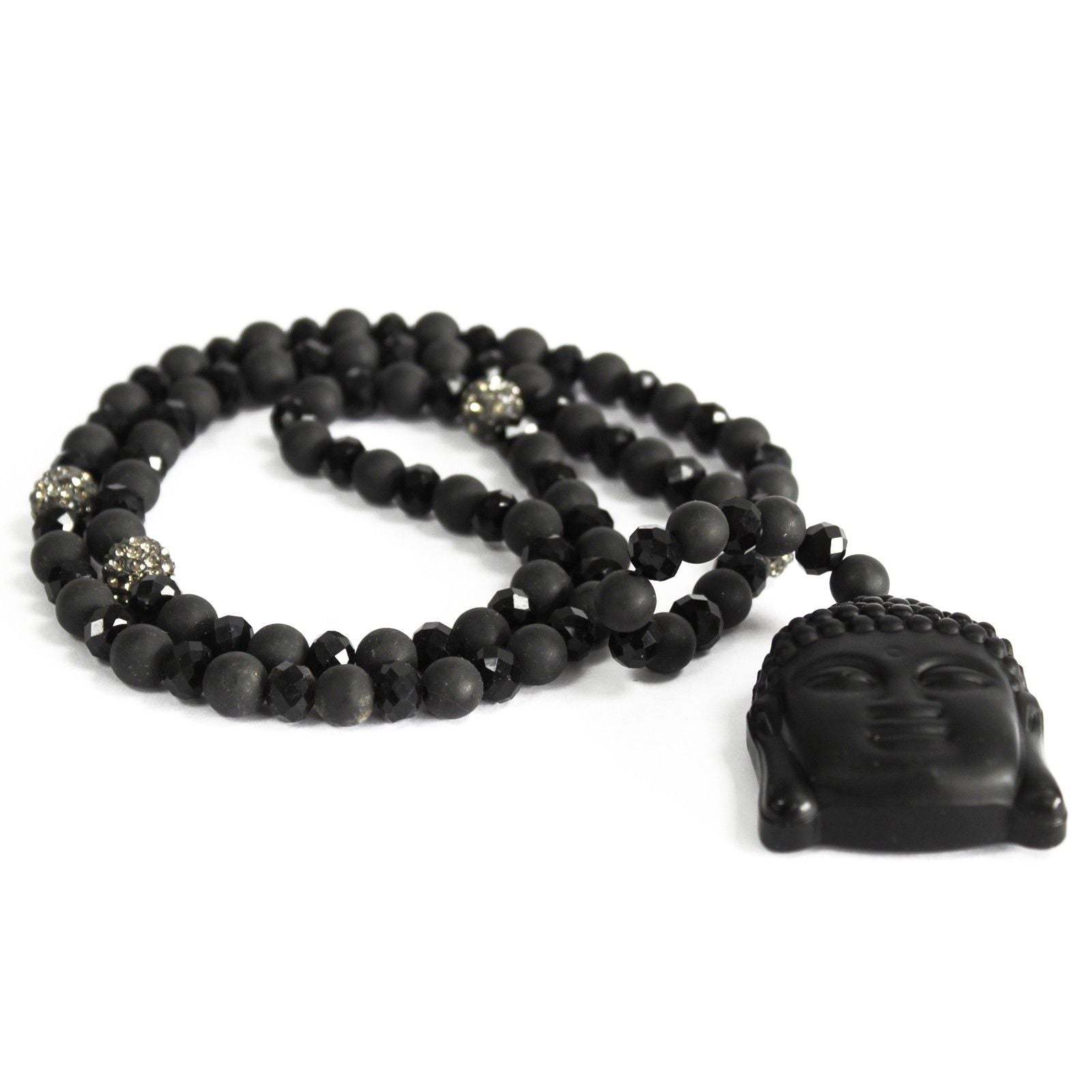 Polished Buddha / Black Stone - Gemstone Necklace featuring natural patterning and unique variations - Positive Faith Hope Love