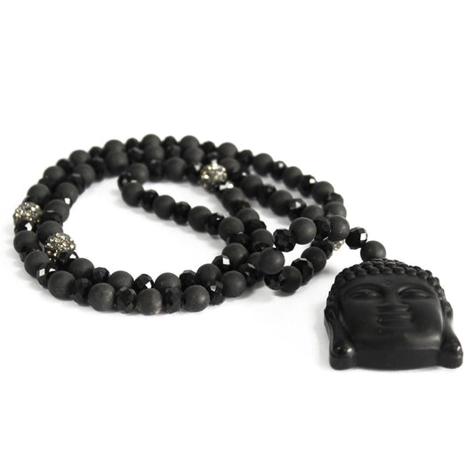 Polished Buddha / Black Stone - Gemstone Necklace featuring natural patterning and unique variations - Positive Faith Hope Love