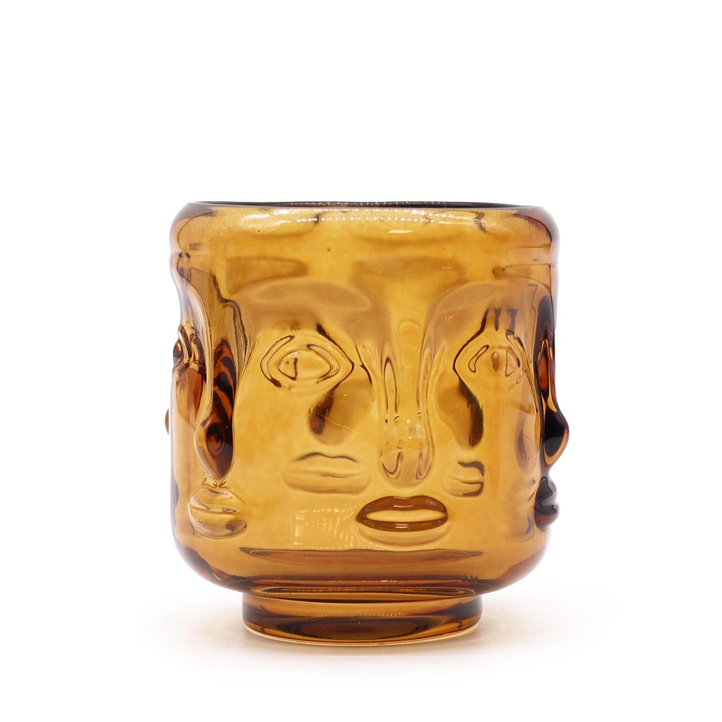 Polished Buddha Faces Candle Jar - Antique Amber featuring natural patterning and unique variations - Positive Faith Hope Love