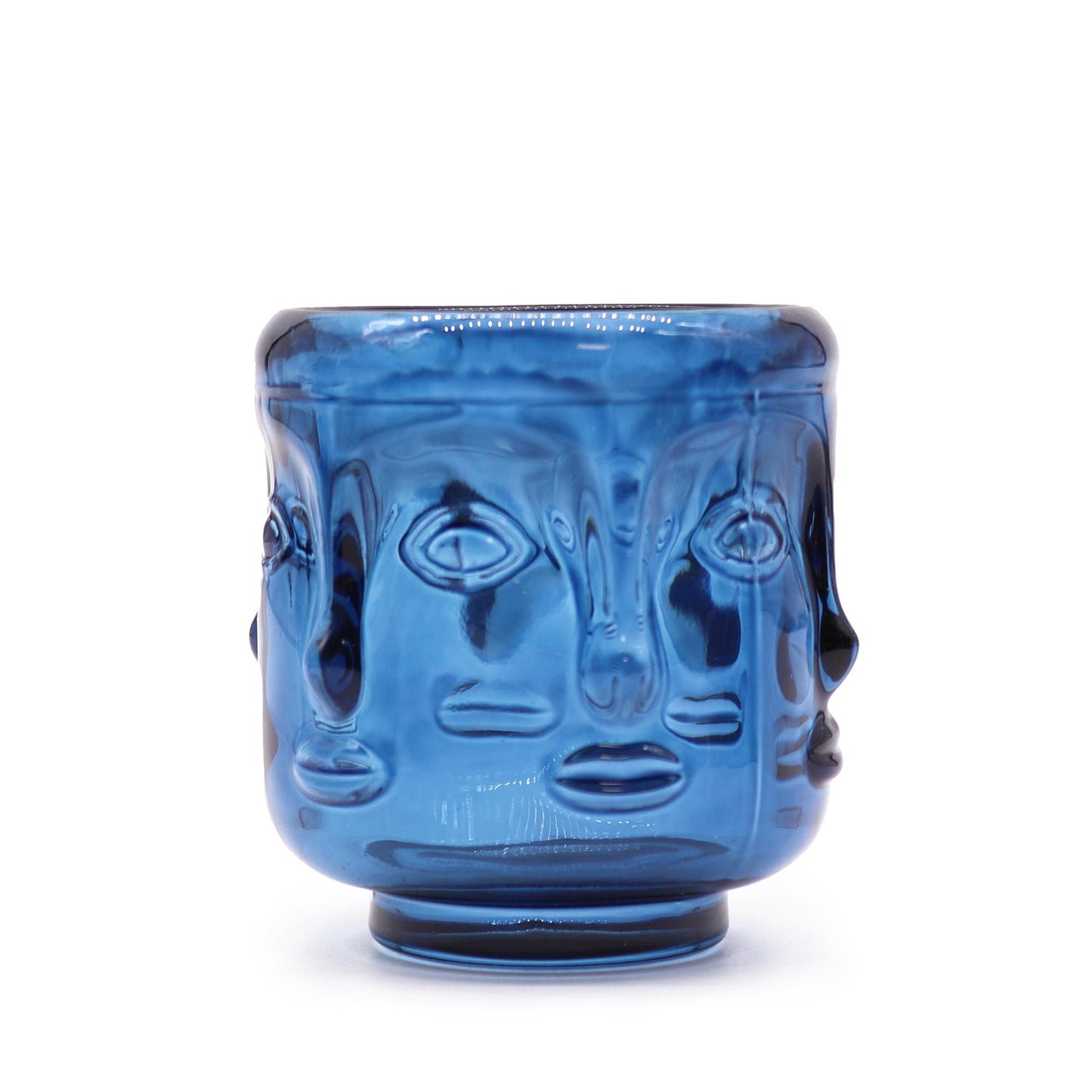 Polished Buddha Faces Candle Jar - Royal Blue featuring natural patterning and unique variations - Positive Faith Hope Love