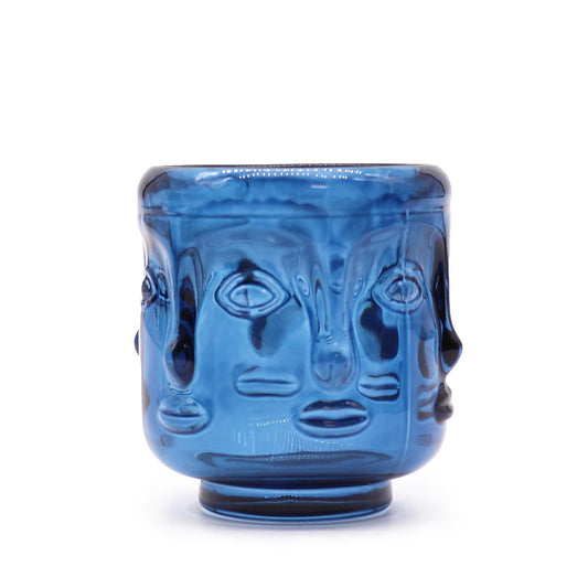 Polished Buddha Faces Candle Jar - Royal Blue featuring natural patterning and unique variations - Positive Faith Hope Love