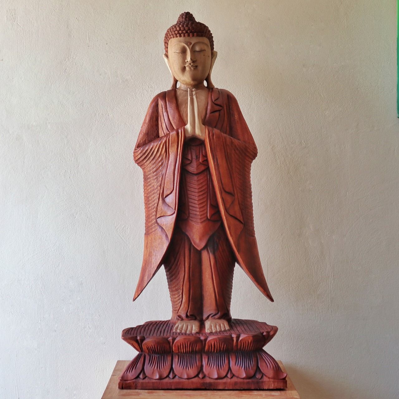 Polished Buddha Statue Standing 1M Welcome 2 featuring natural patterning and unique variations - Positive Faith Hope Love
