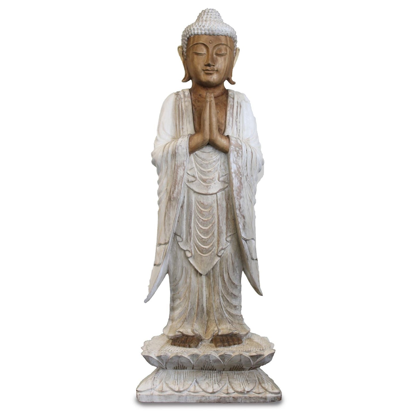 Polished Buddha Statue Standing - Whitewash - 1m Welcome featuring natural patterning and unique variations - Positive Faith Hope Love