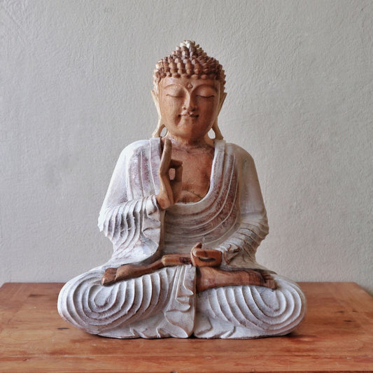 Polished Buddha Statue Whitewash 30Cm Teaching Transmission featuring natural patterning and unique variations - Positive Faith Hope Love