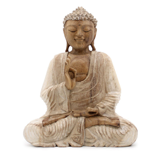 Polished Buddha Statue Whitewash - 30cm Teaching Transmission featuring natural patterning and unique variations - Positive Faith Hope Love