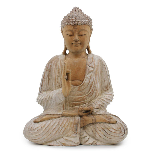 Polished Buddha Statue Whitewash - 40cm Teaching Transmission featuring natural patterning and unique variations - Positive Faith Hope Love
