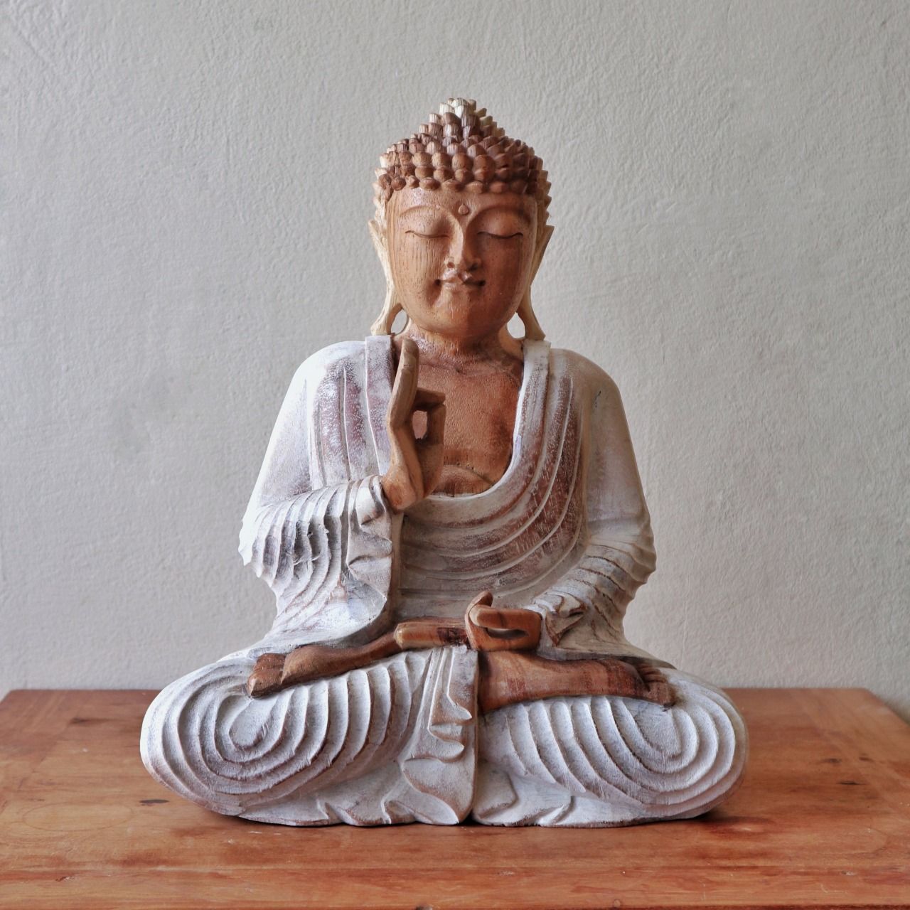 Polished Buddha Statue Whitewash 40Cm Teaching Transmission featuring natural patterning and unique variations - Positive Faith Hope Love