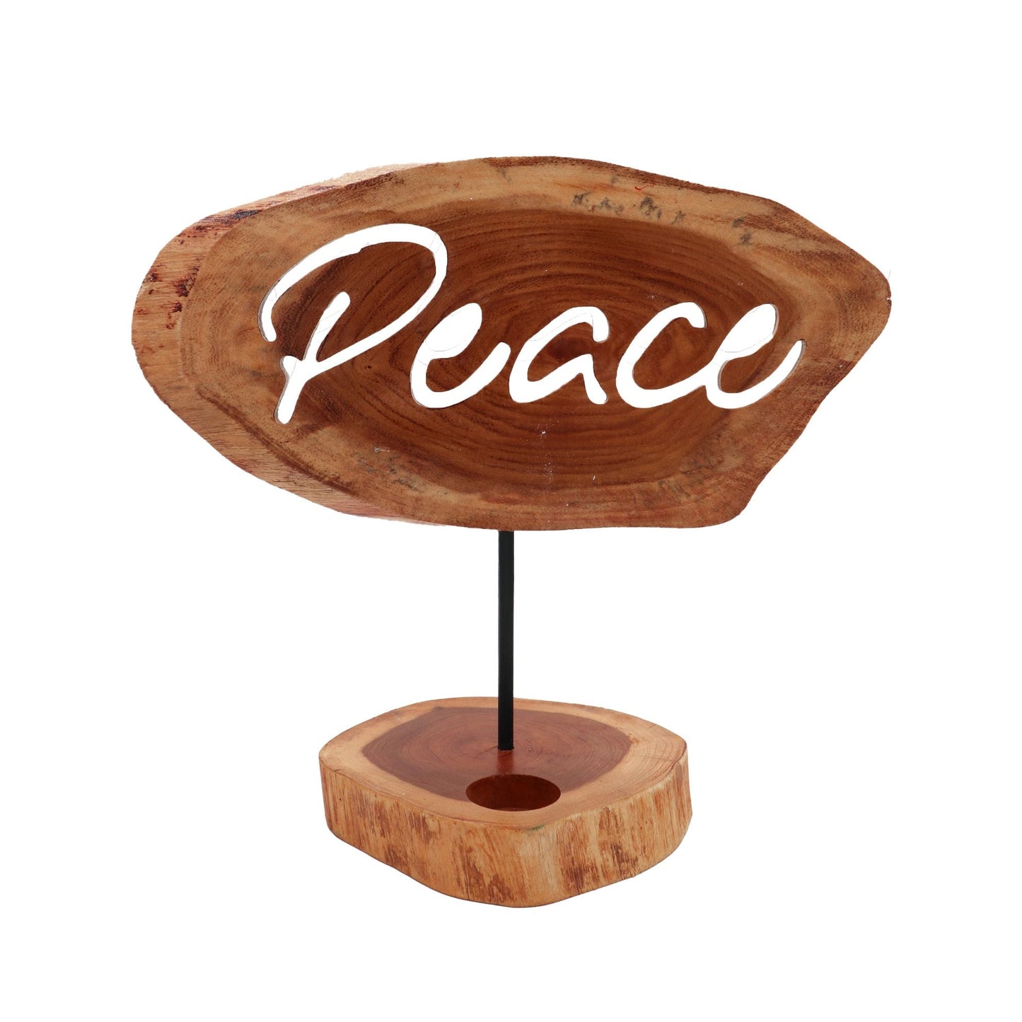 Polished Candle Holder Sign - Peace featuring natural patterning and unique variations - Positive Faith Hope Love