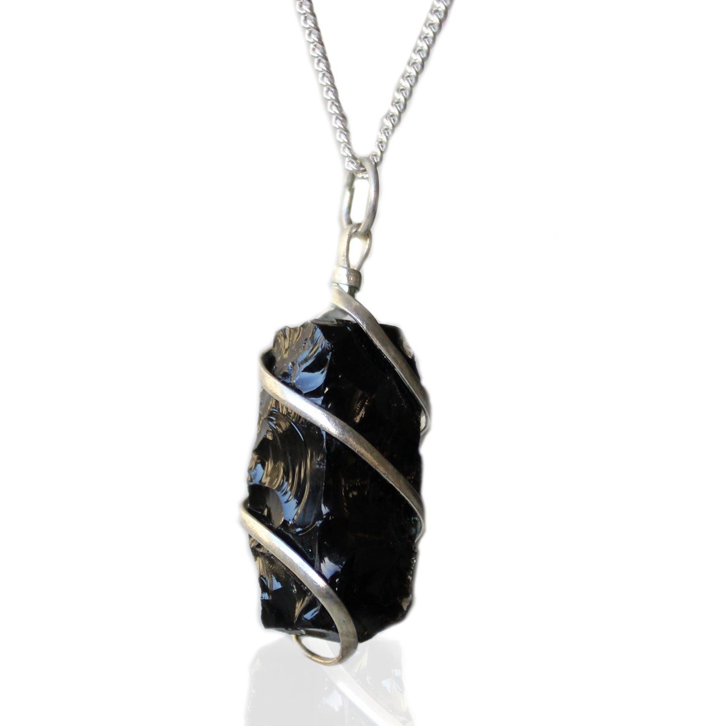 Natural Cascade Wrapped Gemstone Necklace - Rough Black Onyx featuring natural patterning and unique variations - Positive Faith Hope Love