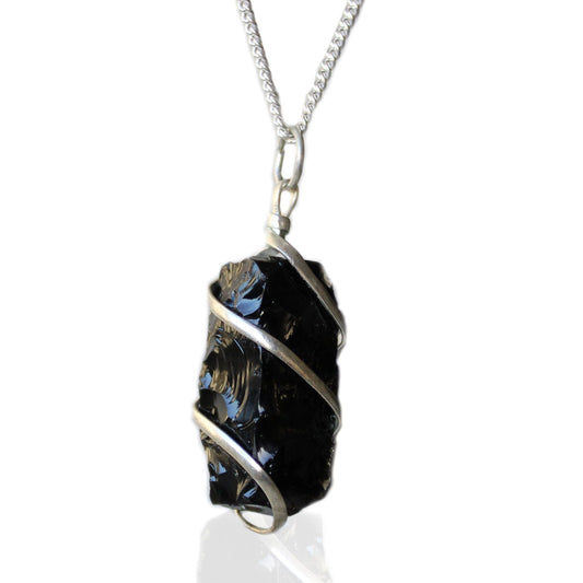Natural Cascade Wrapped Gemstone Necklace - Rough Black Onyx featuring natural patterning and unique variations - Positive Faith Hope Love