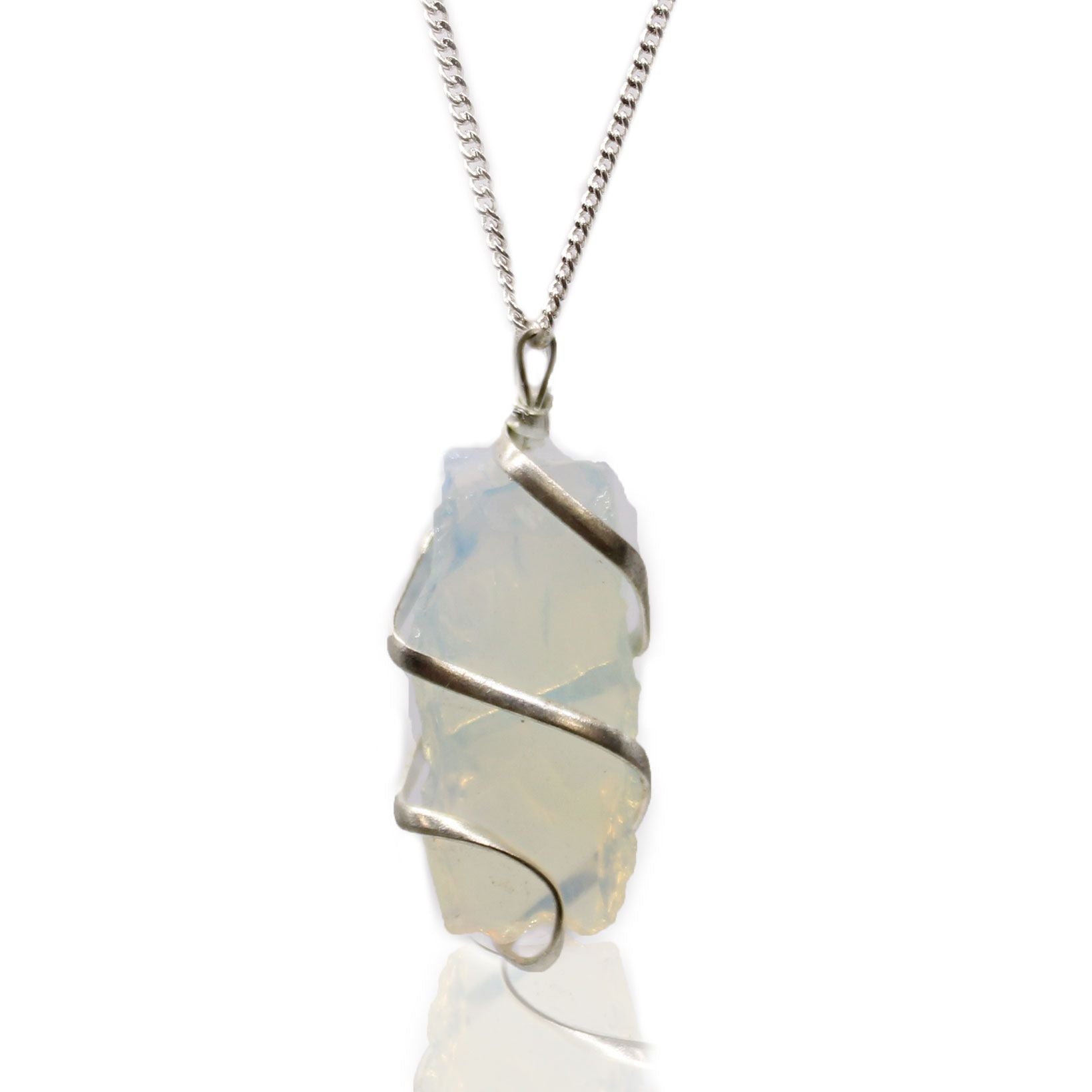 Natural Cascade Wrapped Gemstone Necklace - Rough Opalite featuring milky opalescent glow and smooth finish - Positive Faith Hope Love