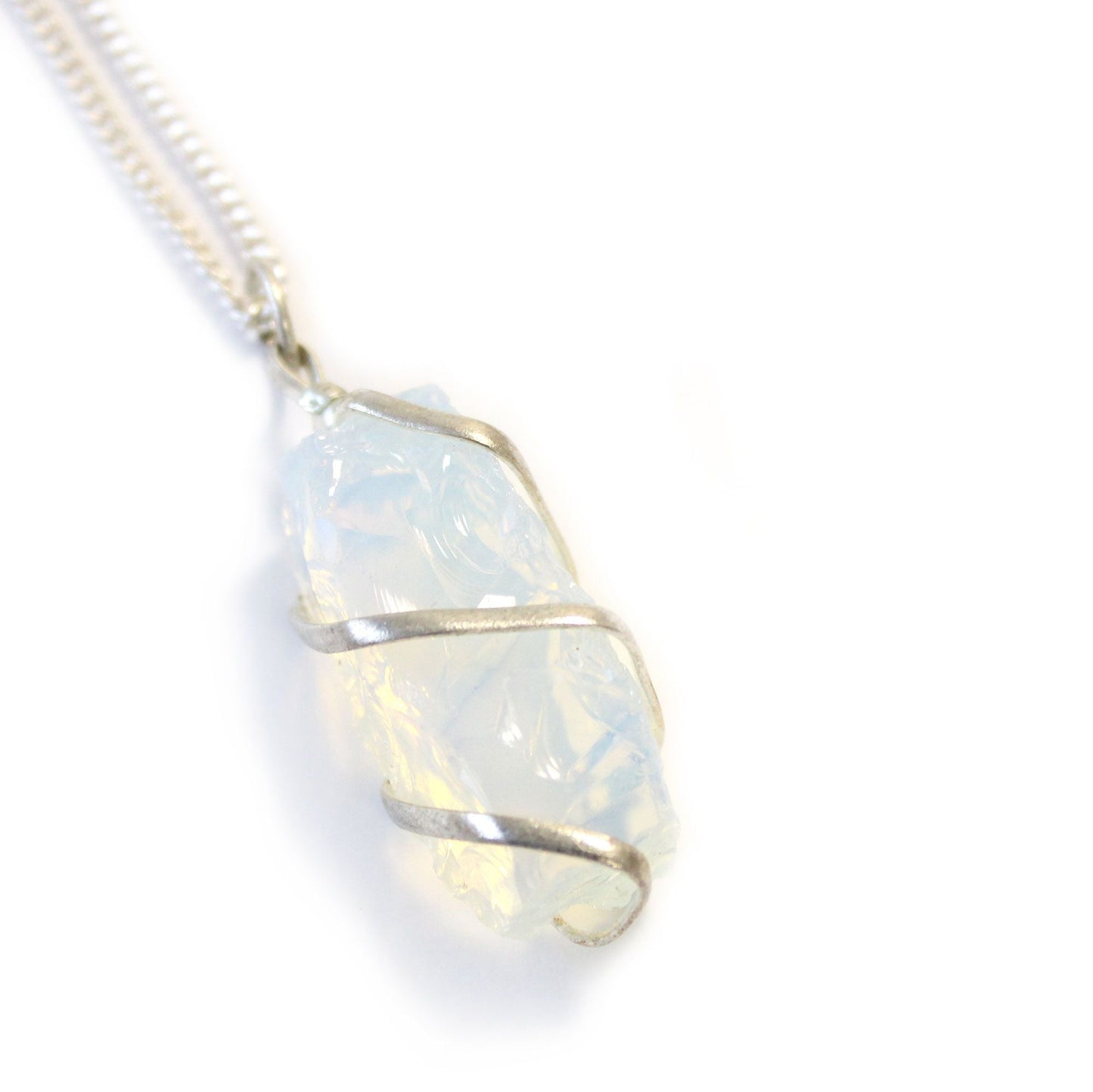 Natural Cascade Wrapped Gemstone Necklace Rough Opalite featuring milky opalescent glow and smooth finish - Positive Faith Hope Love