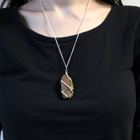 Natural Cascade Wrapped Gemstone Necklace Rough Tiger Eye featuring natural patterning and unique variations - Positive Faith Hope Love